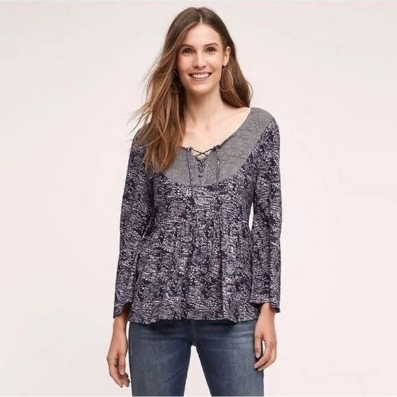 Anthropologie Tops - Anthropologie Akemi + Kin Marcella Boho Top Blue Peasant Blouse Shirt Sz M